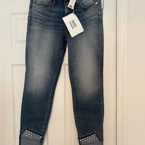 Current/Elliott Blue Ankle Jeans with Studded Detail